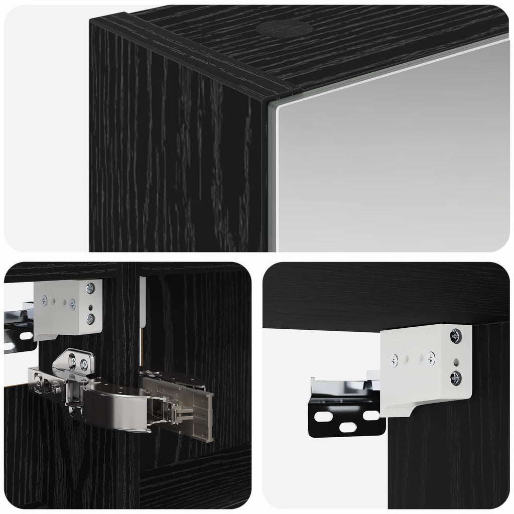 Badezimmerspiegelschrank mit Regal mit Tür Schwarz Eichen-Optik