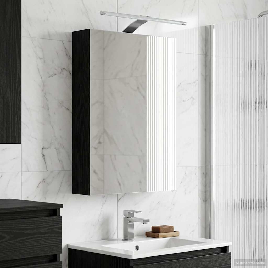 Badezimmerspiegelschrank mit Regal mit Tür Schwarz Eichen-Optik