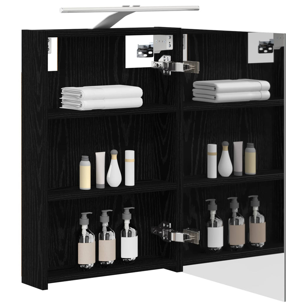 Badezimmerspiegelschrank mit Regal mit Tür Schwarz Eichen-Optik