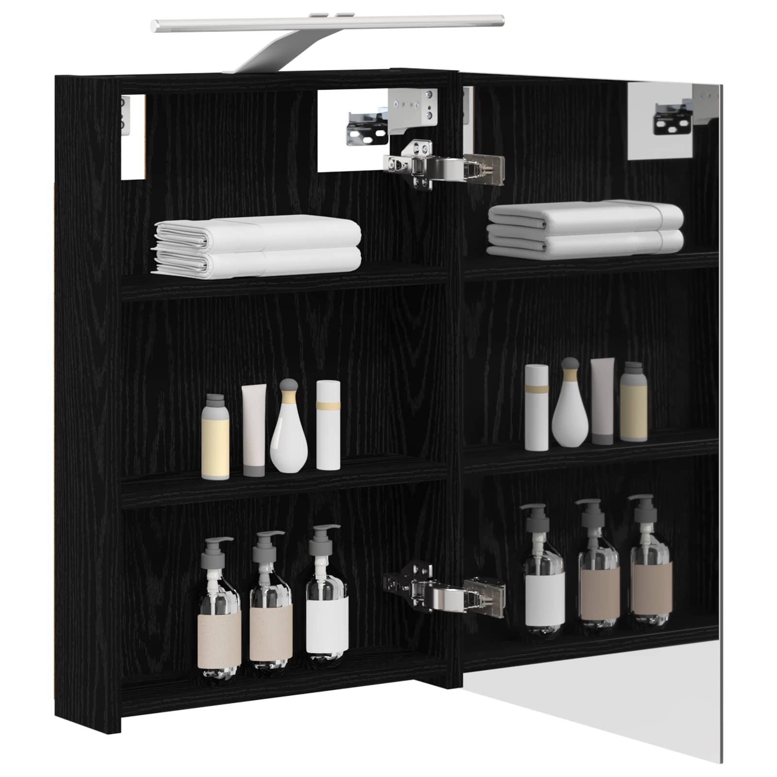 Badezimmerspiegelschrank mit Regal mit Tür Schwarz Eichen-Optik