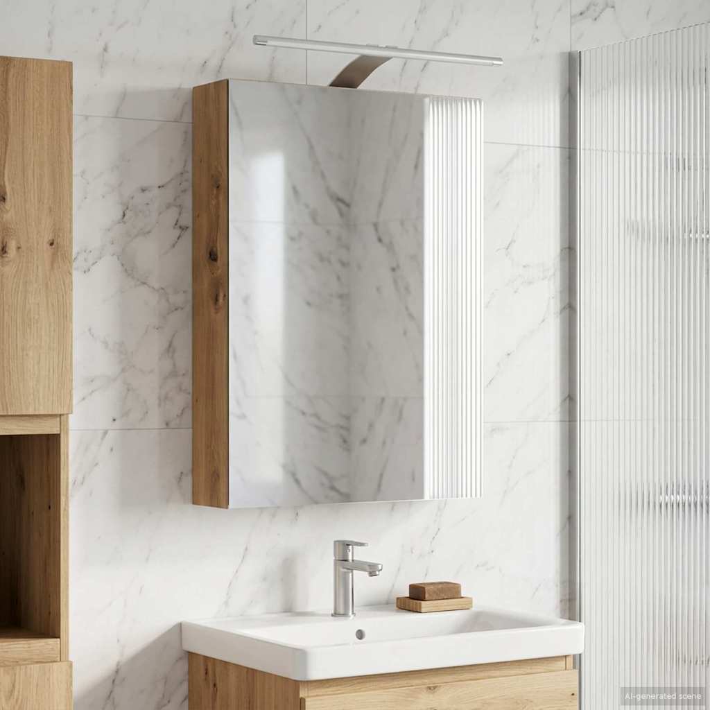 Badezimmerspiegelschrank mit Regal mit Tür Kunsthandwerk Eiche