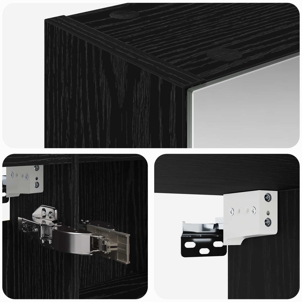 Badezimmerspiegelschrank Schwarz Eichen-Optik 50 x 14,5 x 70 cm