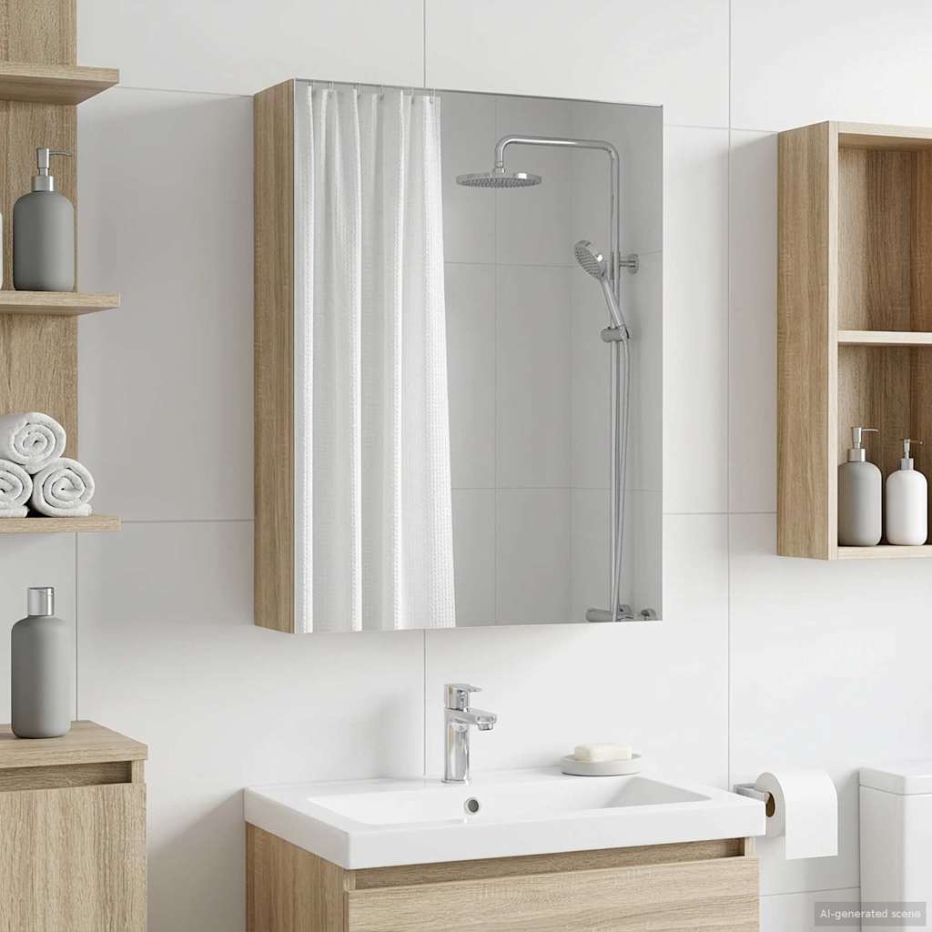 Badezimmerspiegelschrank mit Tür Sonoma-Eiche 50 x 14,5 x 70 cm