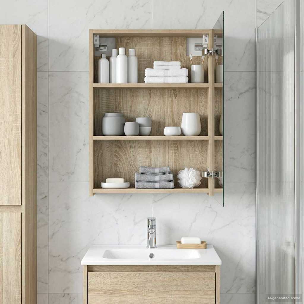 Badezimmerspiegelschrank mit Tür Sonoma-Eiche 50 x 14,5 x 70 cm