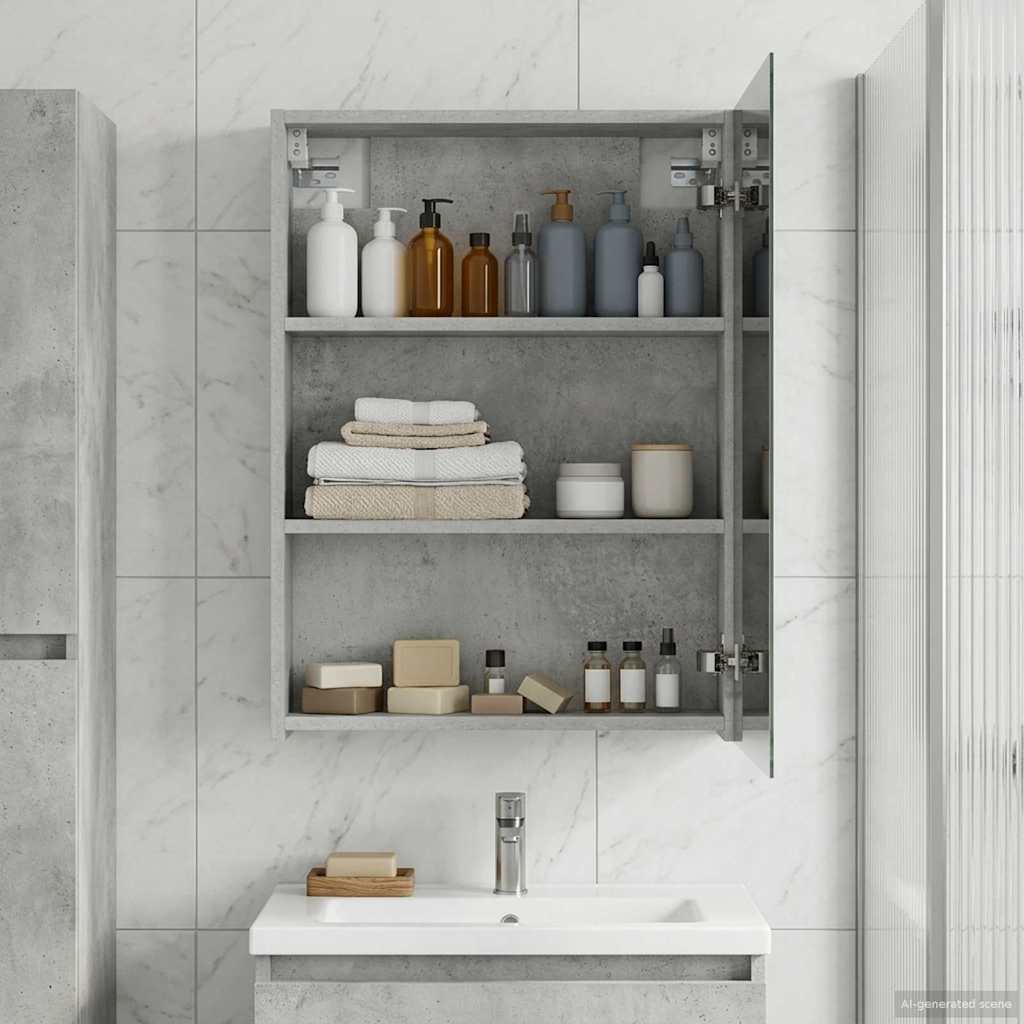 Badezimmerspiegelschrank mit Regal Beton Grau 50 x 14,5 x 70 cm
