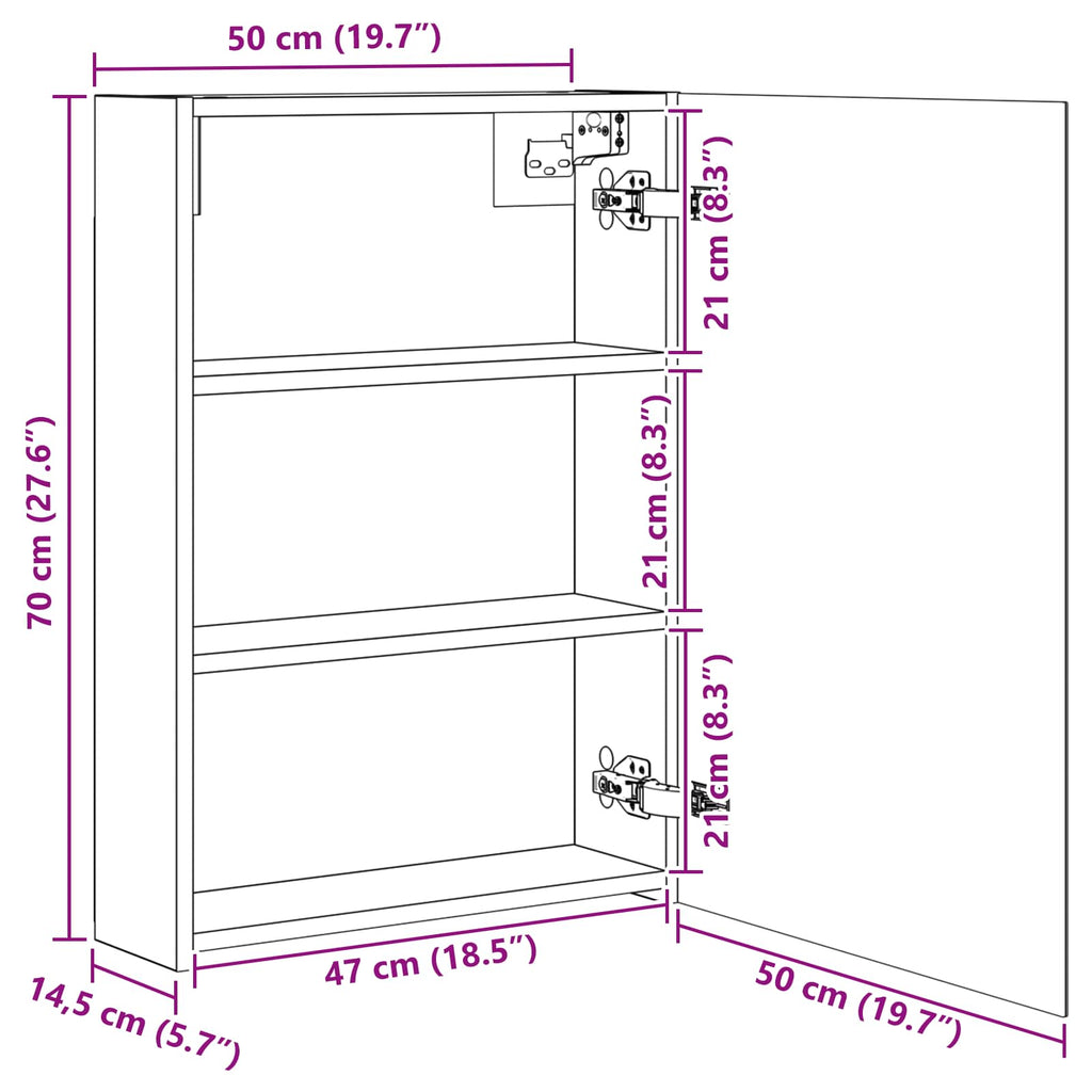 Badezimmerspiegelschrank Geräucherte Eiche 50 x 14,5 x 70 cm