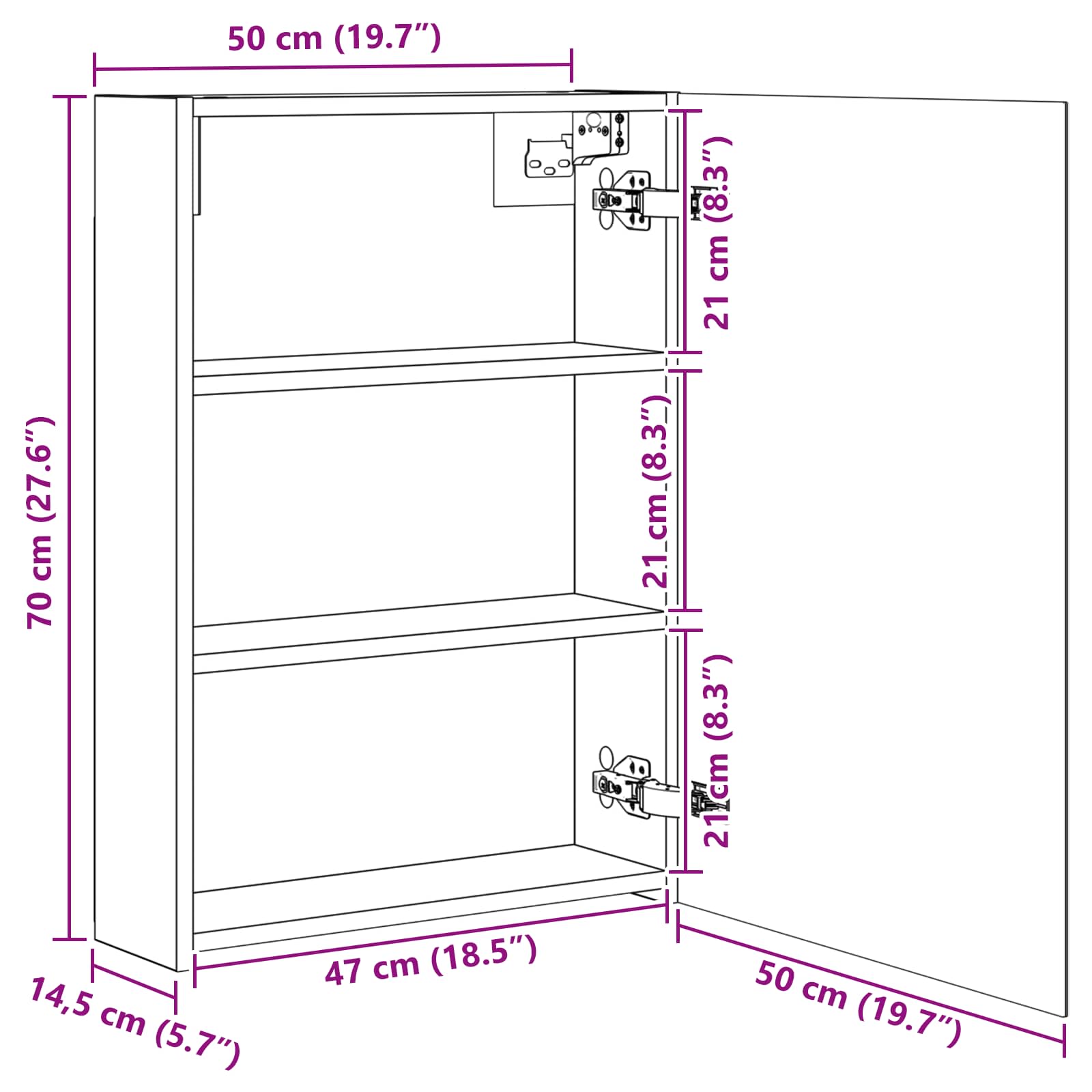 Badezimmerspiegelschrank Geräucherte Eiche 50 x 14,5 x 70 cm
