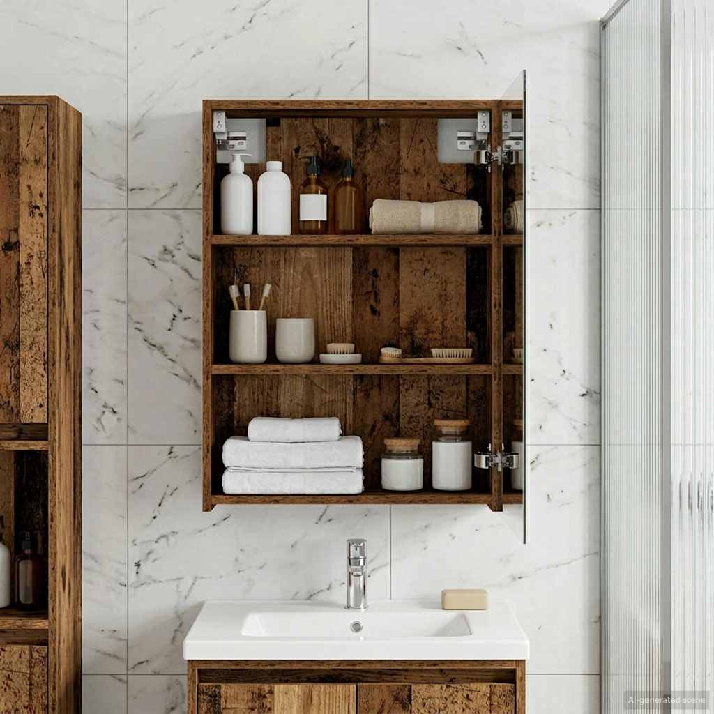 Badezimmerspiegelschrank mit Regal Altholz 50 x 14,5 x 70 cm