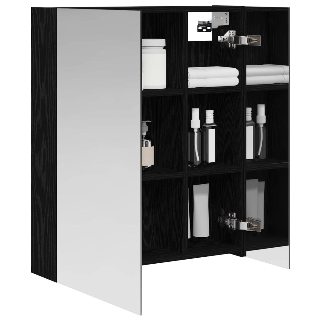 Badezimmerspiegelschrank Schwarz Eichen-Optik 60 x 14,5 x 70 cm