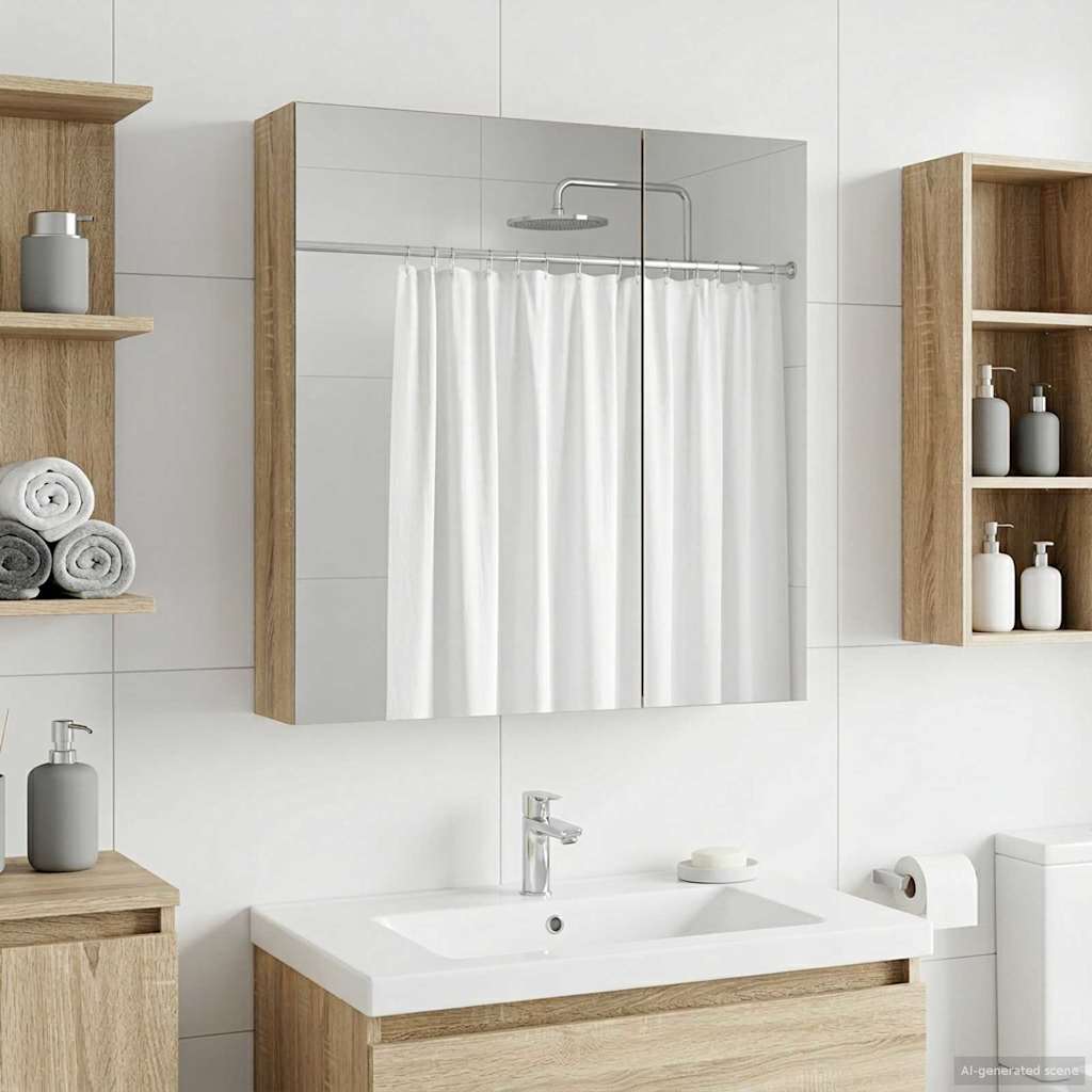 Badezimmerspiegelschrank mit Tür Sonoma-Eiche 60 x 14,5 x 70 cm