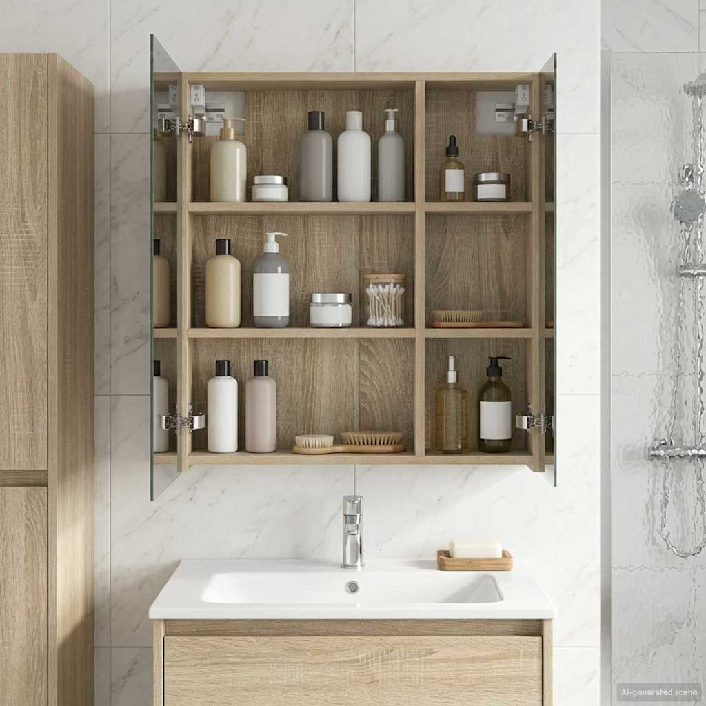 Badezimmerspiegelschrank mit Tür Sonoma-Eiche 60 x 14,5 x 70 cm