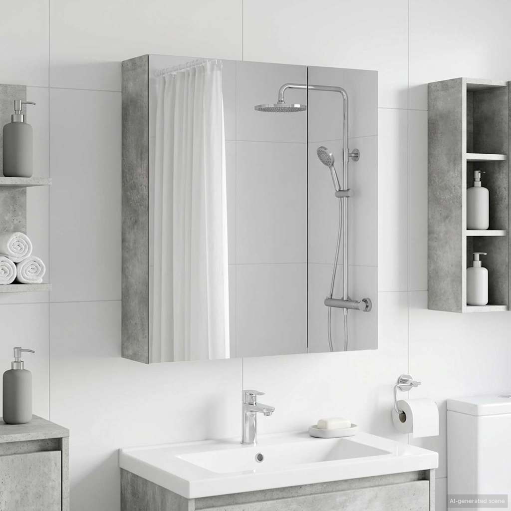 Badezimmerspiegelschrank mit Regal Beton Grau 60 x 14,5 x 70 cm