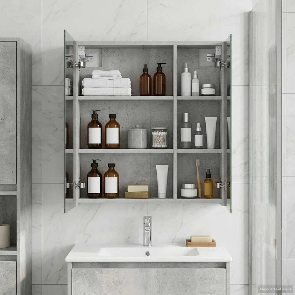 Badezimmerspiegelschrank mit Regal Beton Grau 60 x 14,5 x 70 cm
