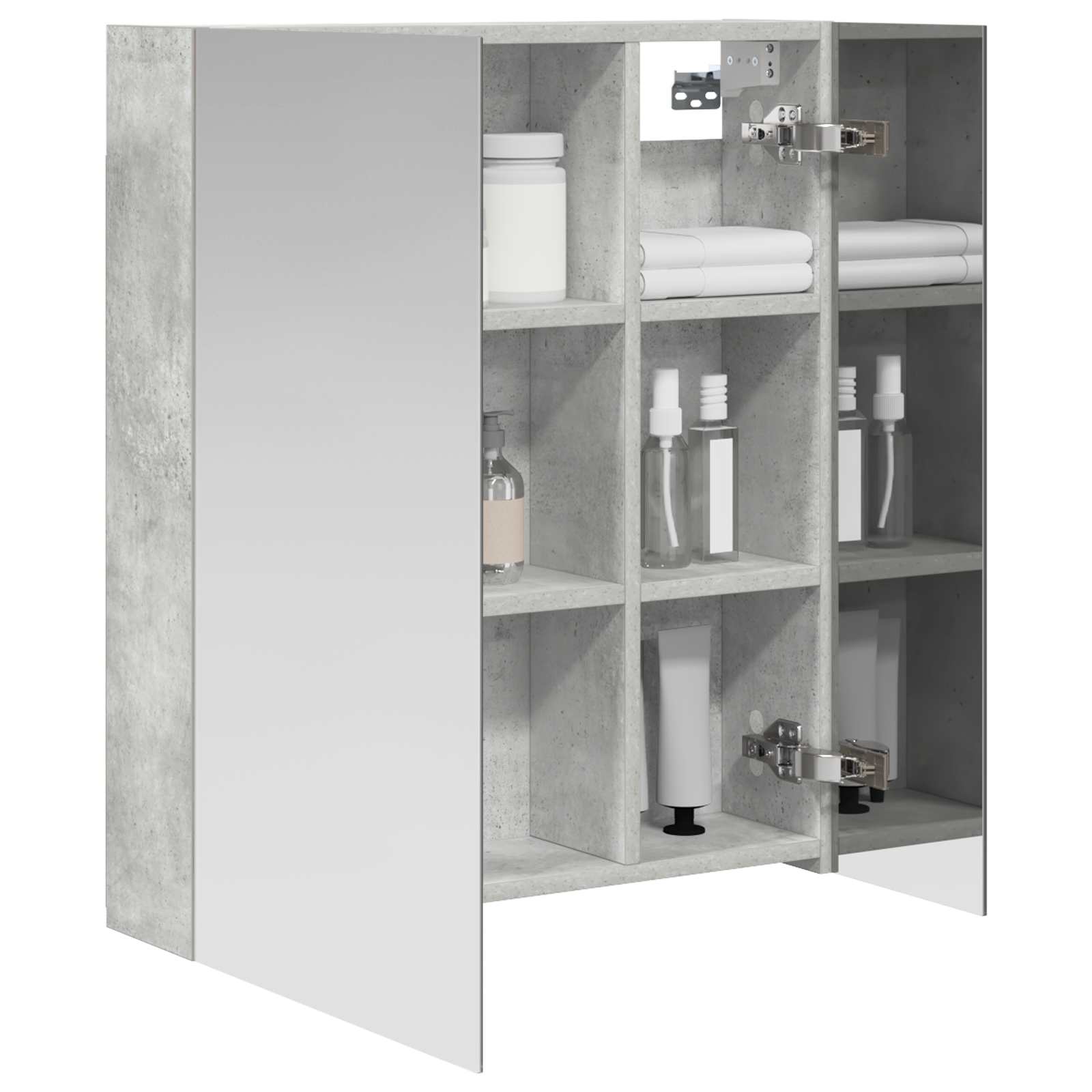 Badezimmerspiegelschrank mit Regal Beton Grau 60 x 14,5 x 70 cm