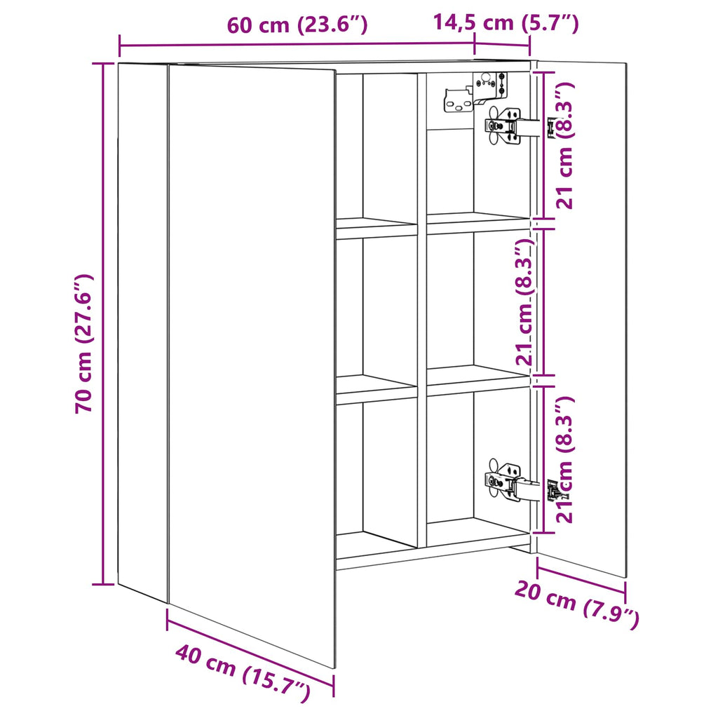 Badezimmerspiegelschrank mit Regal Beton Grau 60 x 14,5 x 70 cm