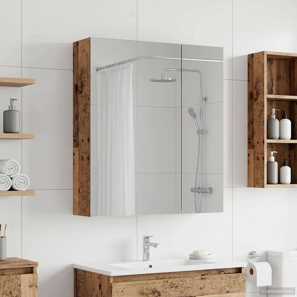 Badezimmerspiegelschrank mit Regal Altholz 60 x 14,5 x 70 cm