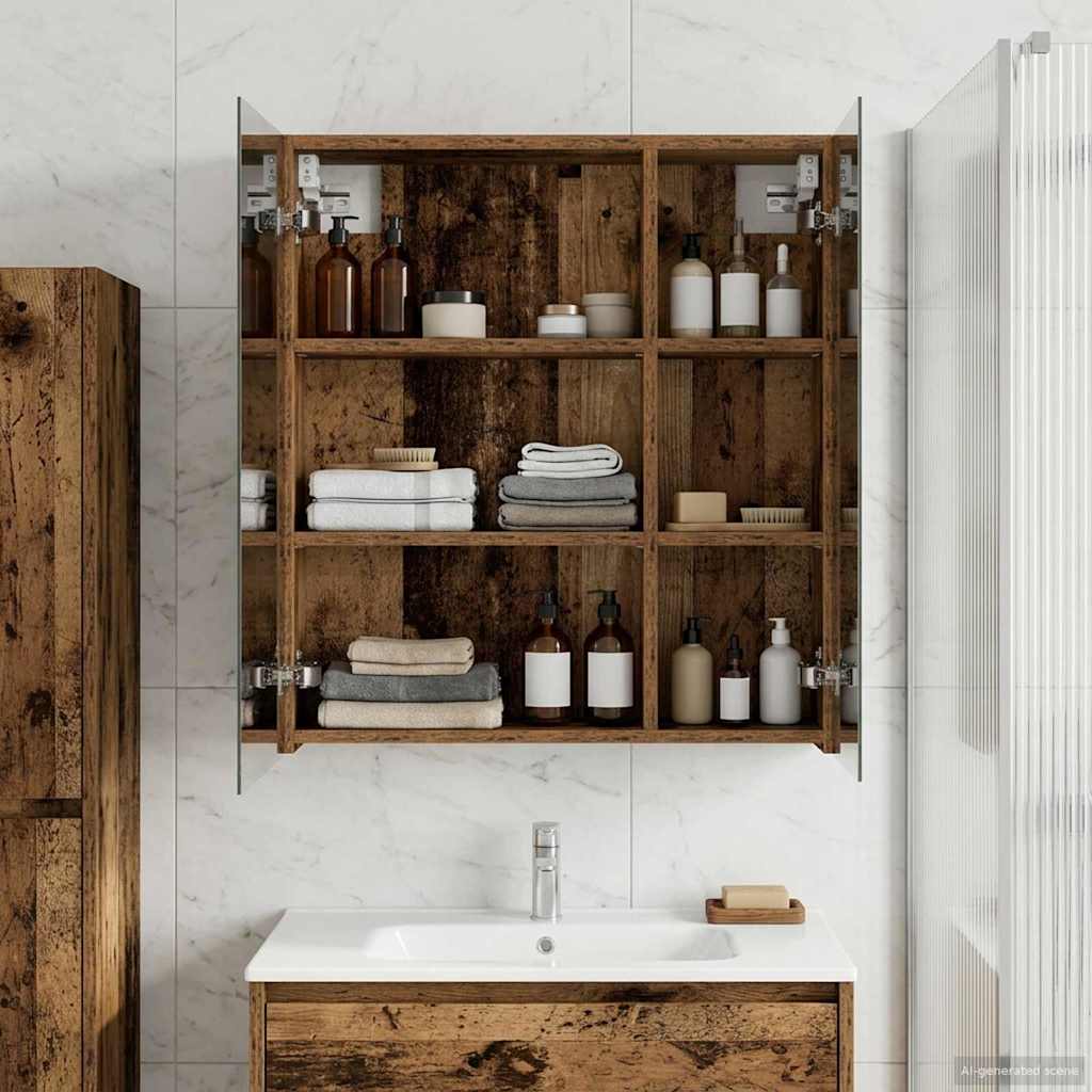 Badezimmerspiegelschrank mit Regal Altholz 60 x 14,5 x 70 cm