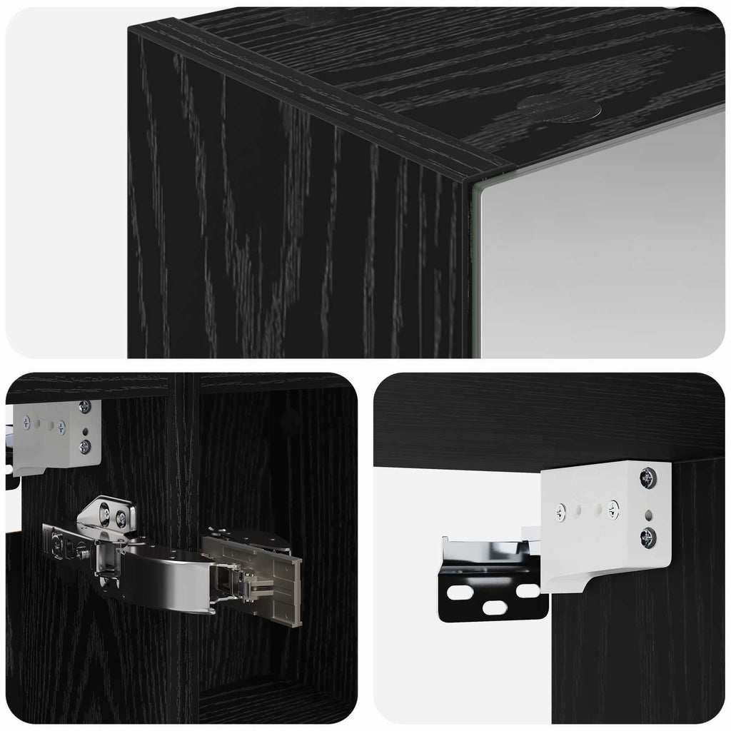 Badezimmerspiegelschrank Schwarz Eichen-Optik 60 x 14,5 x 70 cm