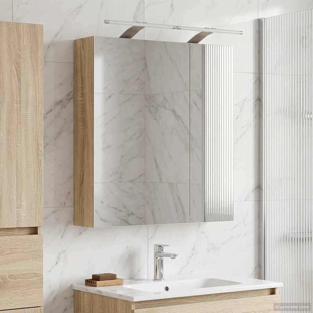 Badezimmerspiegelschrank mit Tür Sonoma-Eiche 60 x 14,5 x 70 cm