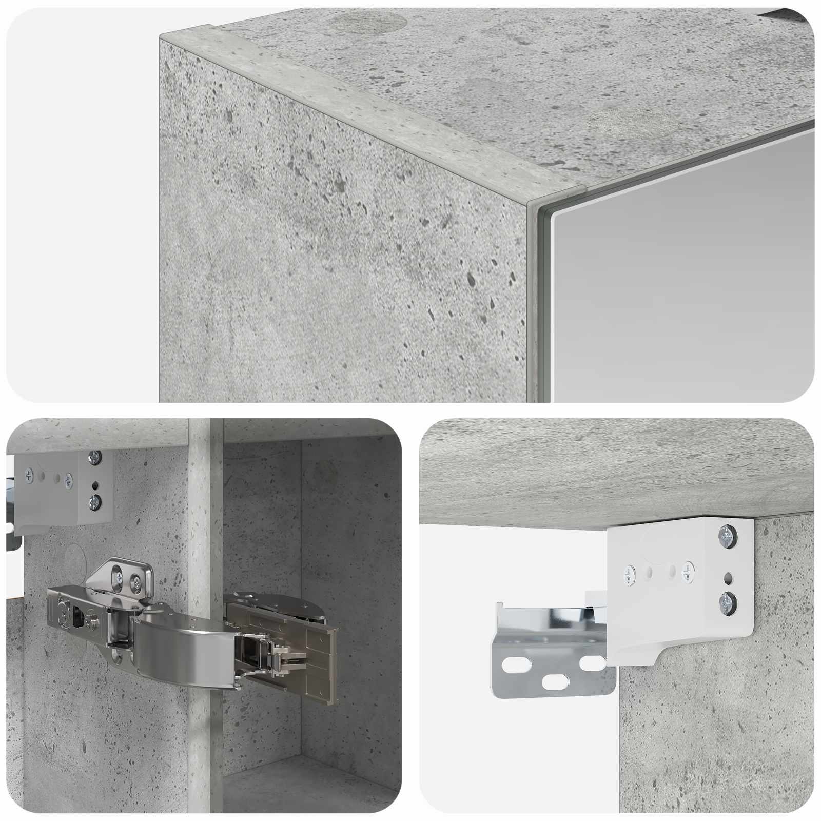 Badezimmerspiegelschrank mit Regal Beton Grau 60 x 14,5 x 70 cm
