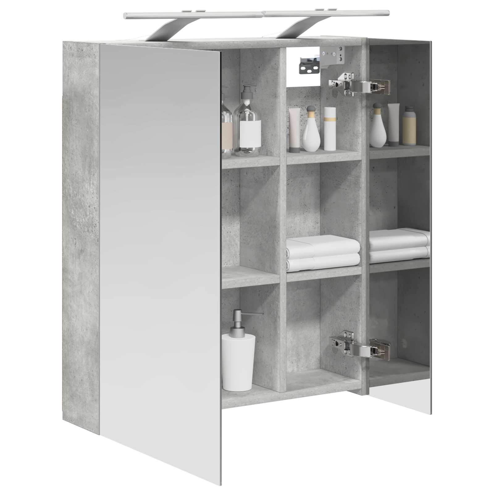 Badezimmerspiegelschrank mit Regal Beton Grau 60 x 14,5 x 70 cm