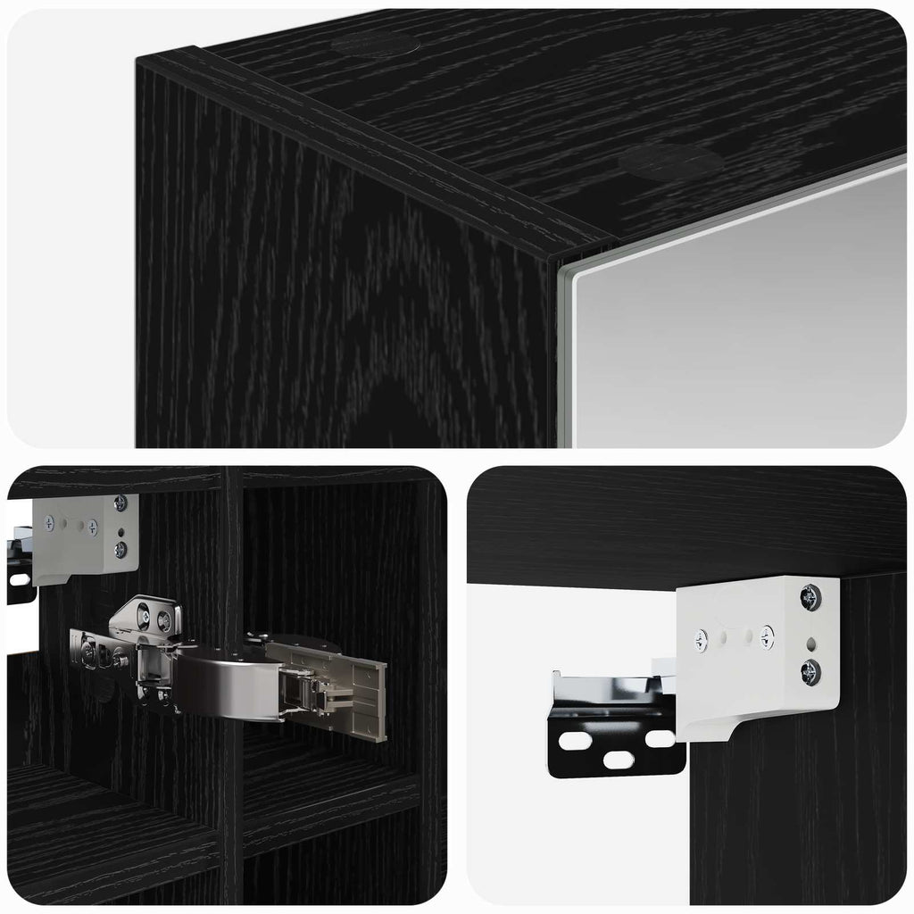 Badezimmerspiegelschrank Schwarz Eichen-Optik 60 x 14,5 x 50 cm