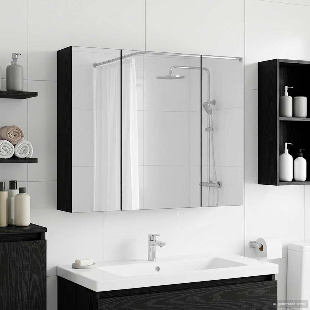Badezimmerspiegelschrank Schwarz Eichen-Optik 60 x 14,5 x 50 cm