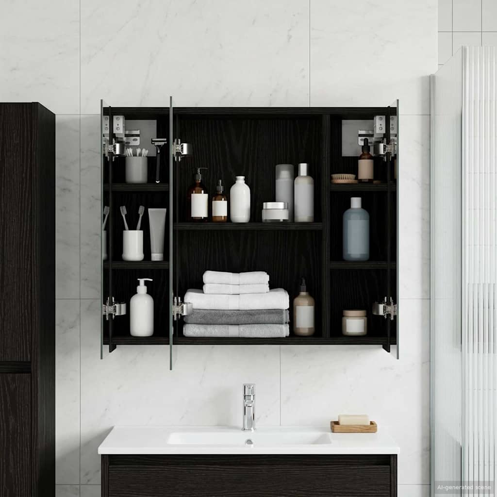 Badezimmerspiegelschrank Schwarz Eichen-Optik 60 x 14,5 x 50 cm