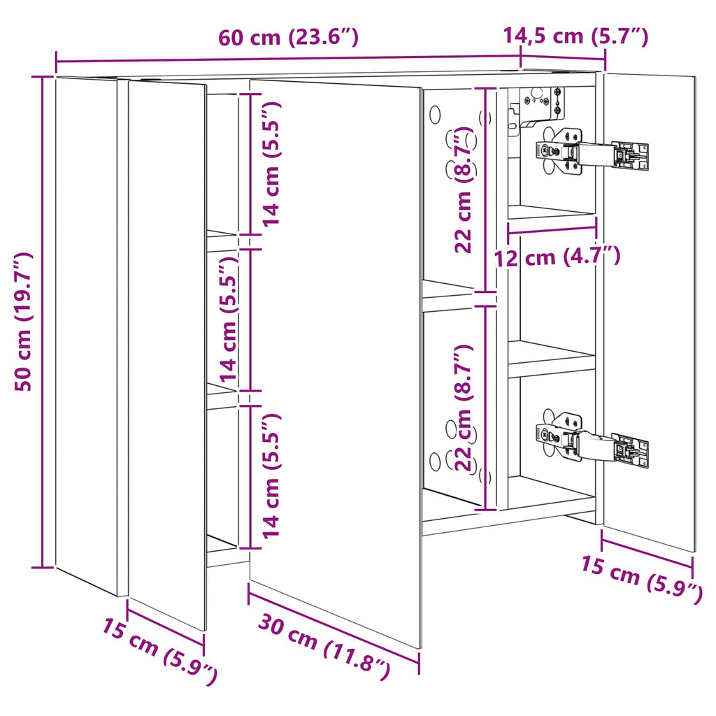 Badezimmerspiegelschrank Beton Grau 60 x 14,5 x 50 cm
