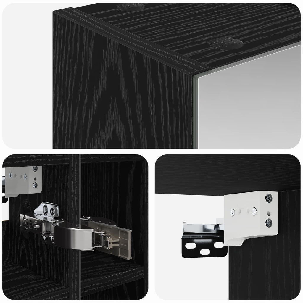 Badezimmerspiegelschrank Schwarz Eichen-Optik 60 x 14,5 x 50 cm