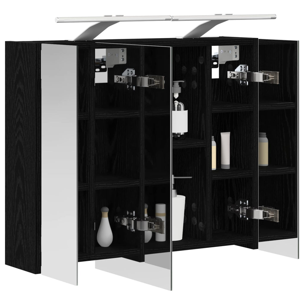 Badezimmerspiegelschrank Schwarz Eichen-Optik 60 x 14,5 x 50 cm