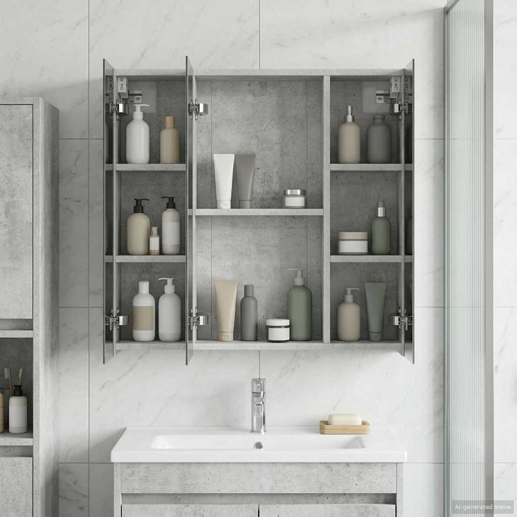 Badezimmerspiegelschrank Beton Grau 70 x 14,5 x 70 cm