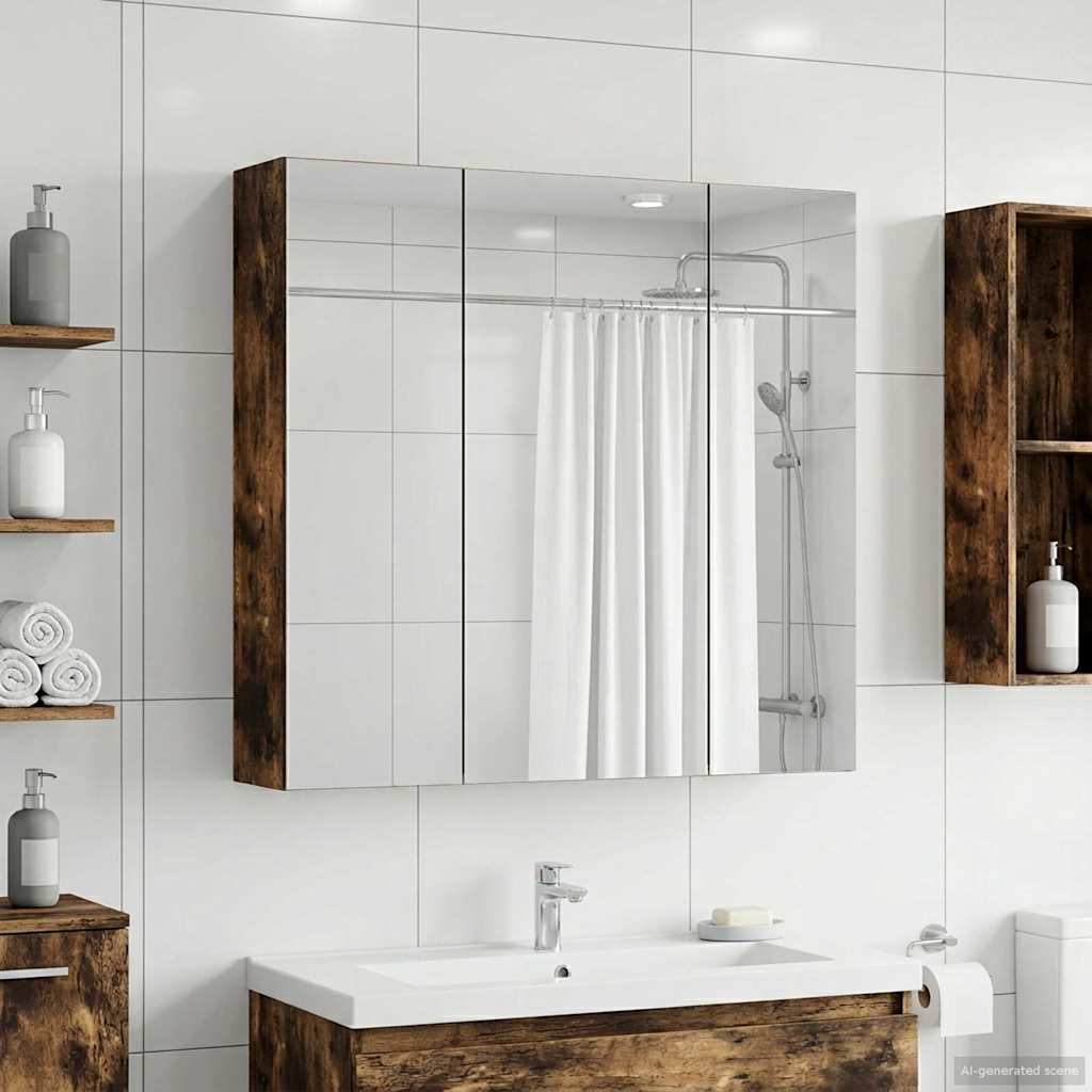 Badezimmerspiegelschrank Geräucherte Eiche 70 x 14,5 x 70 cm