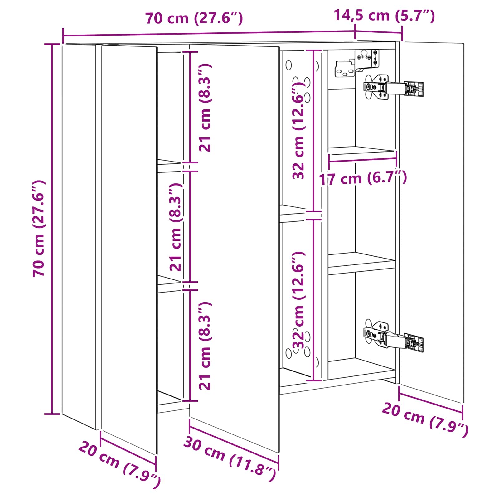 Badezimmerspiegelschrank Geräucherte Eiche 70 x 14,5 x 70 cm