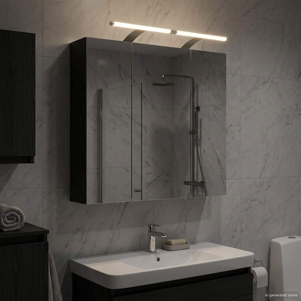 Badezimmerspiegelschrank Schwarz Eichen-Optik 70 x 14,5 x 70 cm