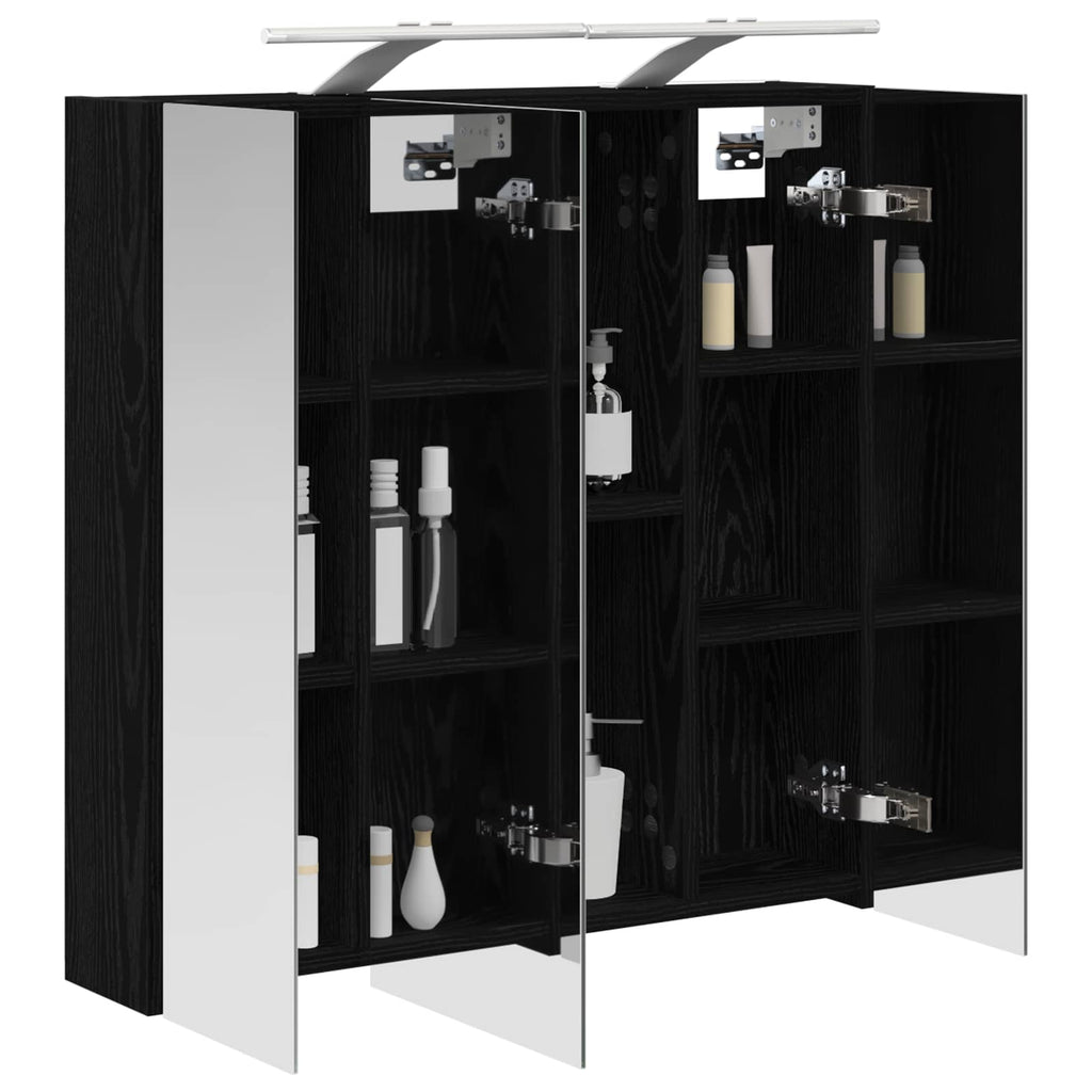 Badezimmerspiegelschrank Schwarz Eichen-Optik 70 x 14,5 x 70 cm