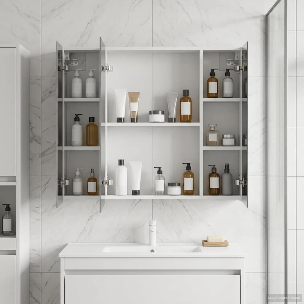 Badezimmerspiegelschrank Weiß 80 x 14,5 x 70 cm Holzwerkstoff