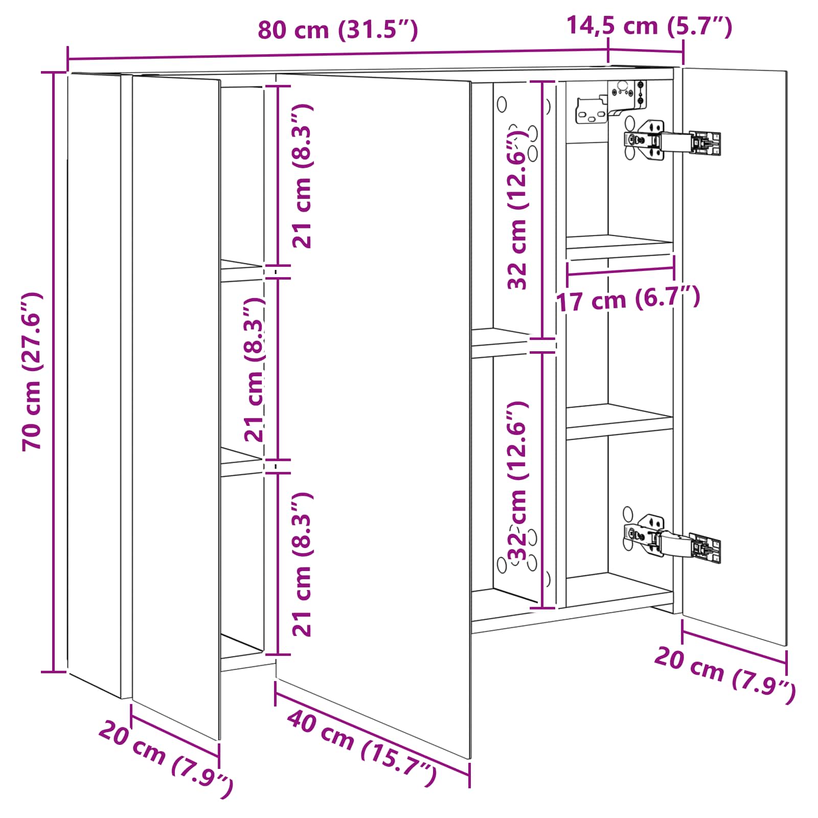 Badezimmerspiegelschrank Weiß 80 x 14,5 x 70 cm Holzwerkstoff