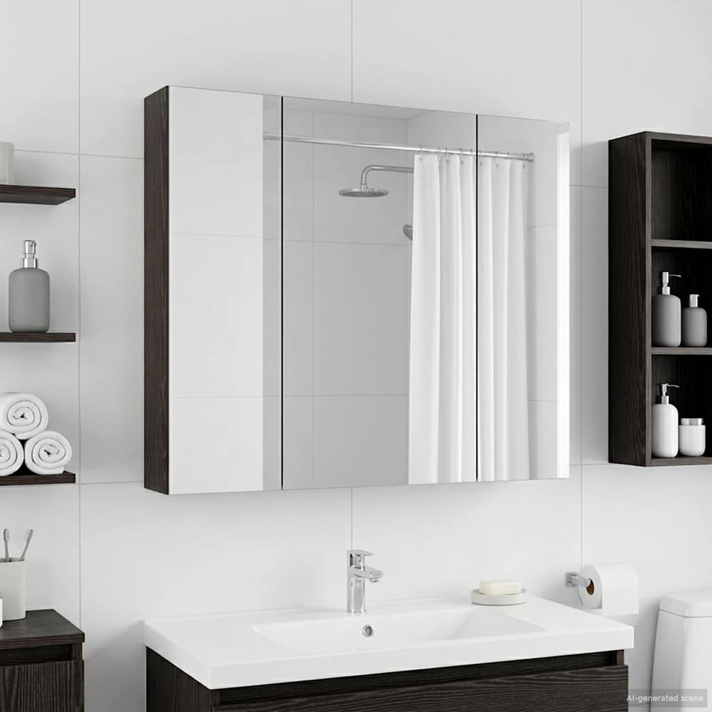 Badezimmerspiegelschrank Schwarz Eichen-Optik 80 x 14,5 x 70 cm