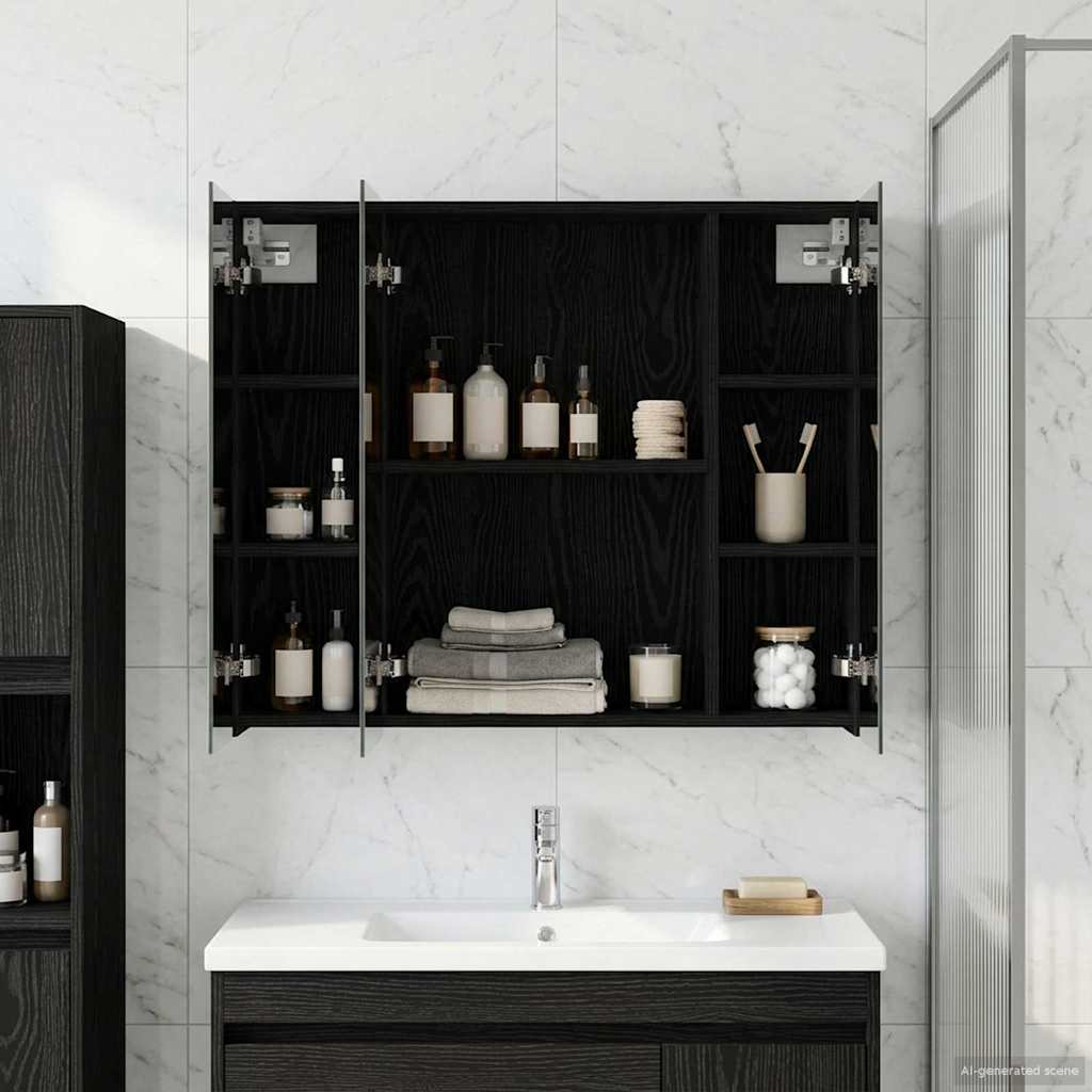 Badezimmerspiegelschrank Schwarz Eichen-Optik 80 x 14,5 x 70 cm