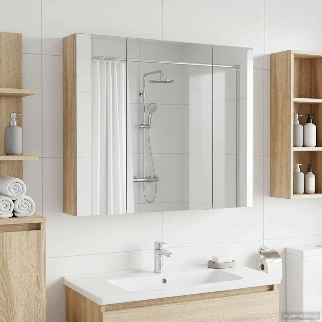 Badezimmerspiegelschrank mit Tür Sonoma-Eiche 80 x 14,5 x 70 cm