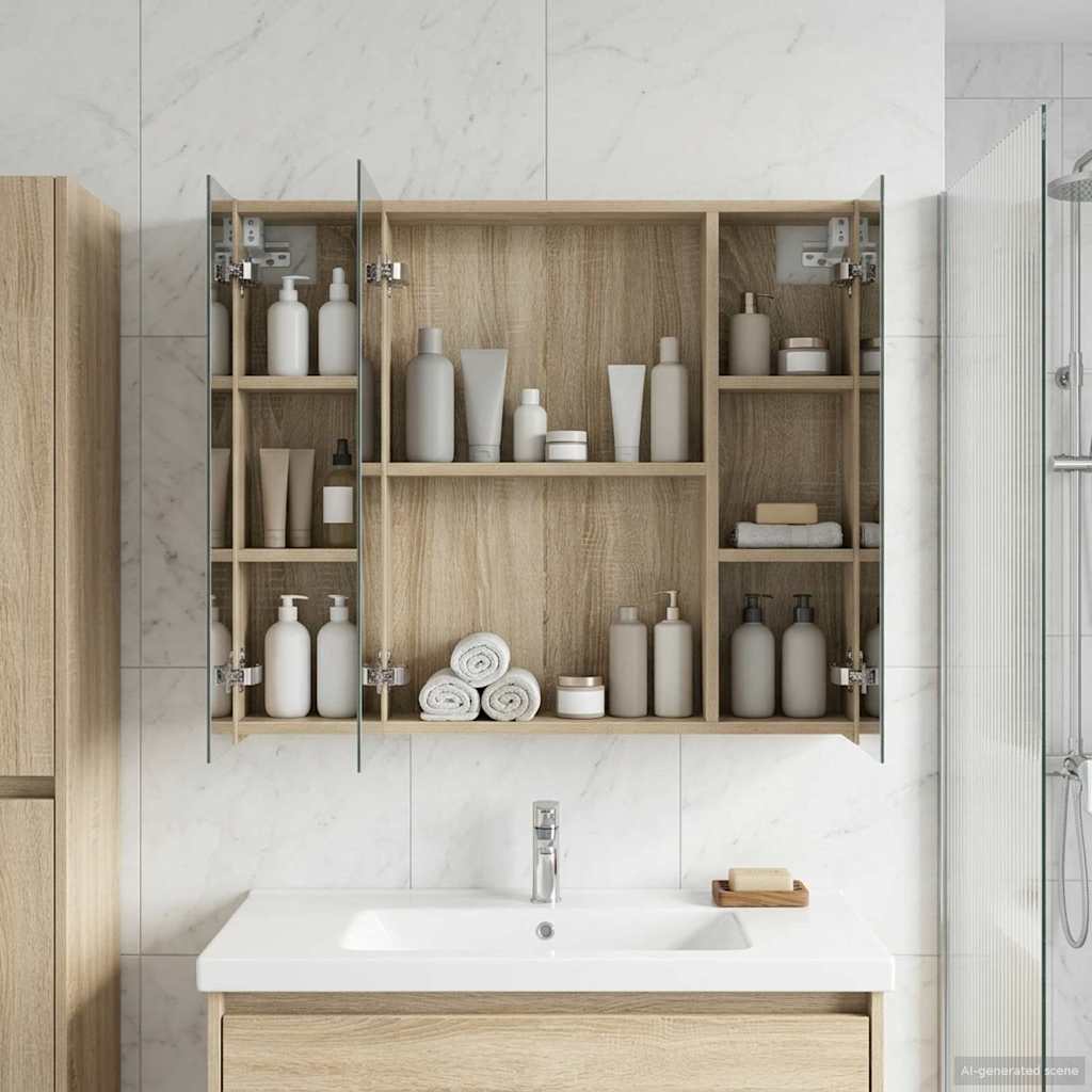 Badezimmerspiegelschrank mit Tür Sonoma-Eiche 80 x 14,5 x 70 cm