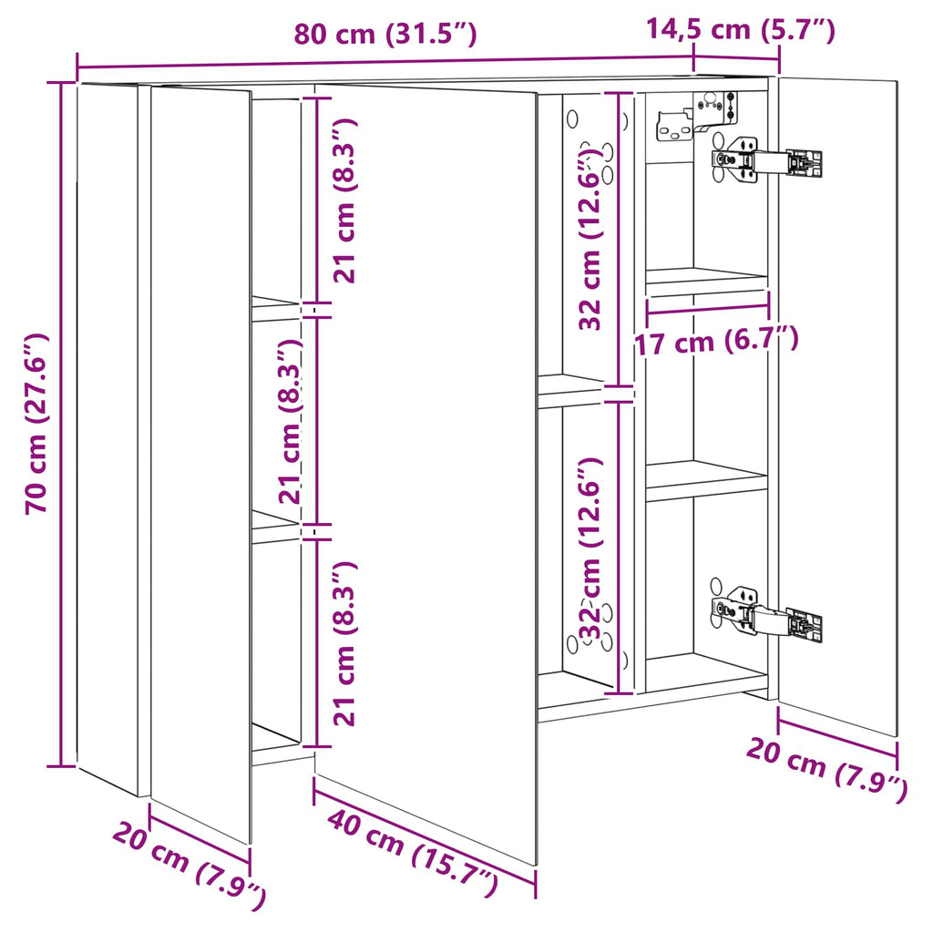 Badezimmerspiegelschrank mit Tür Sonoma-Eiche 80 x 14,5 x 70 cm