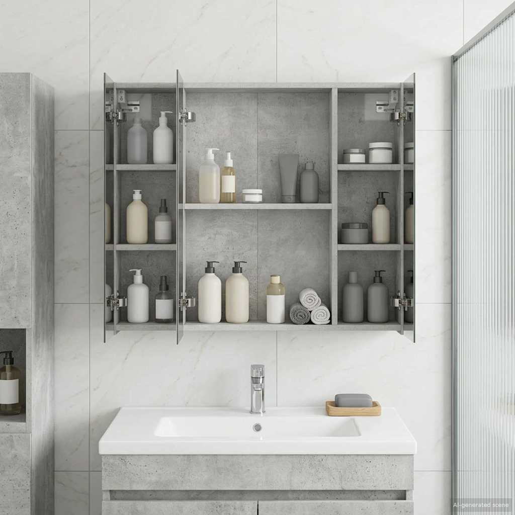 Badezimmerspiegelschrank mit Regal Beton Grau 80 x 14,5 x 70 cm