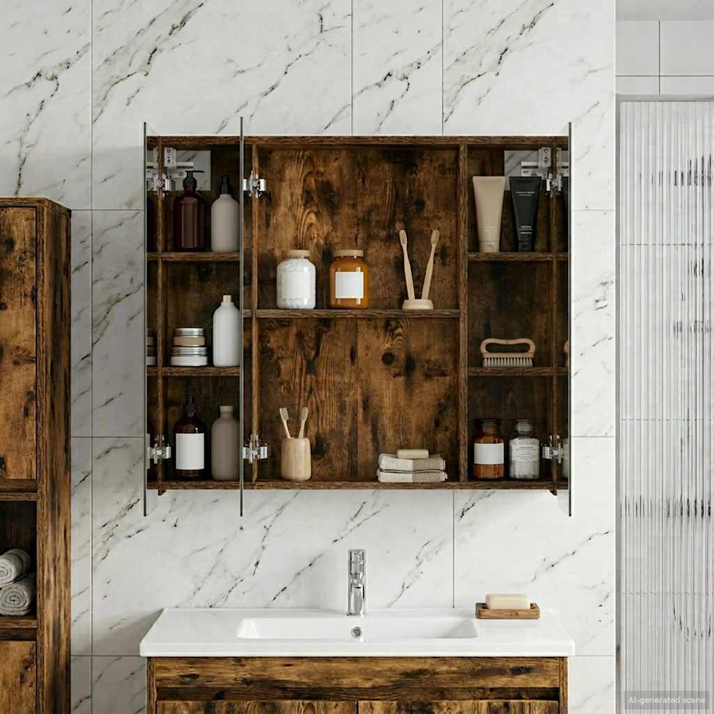 Badezimmerspiegelschrank Geräucherte Eiche 80 x 14,5 x 70 cm