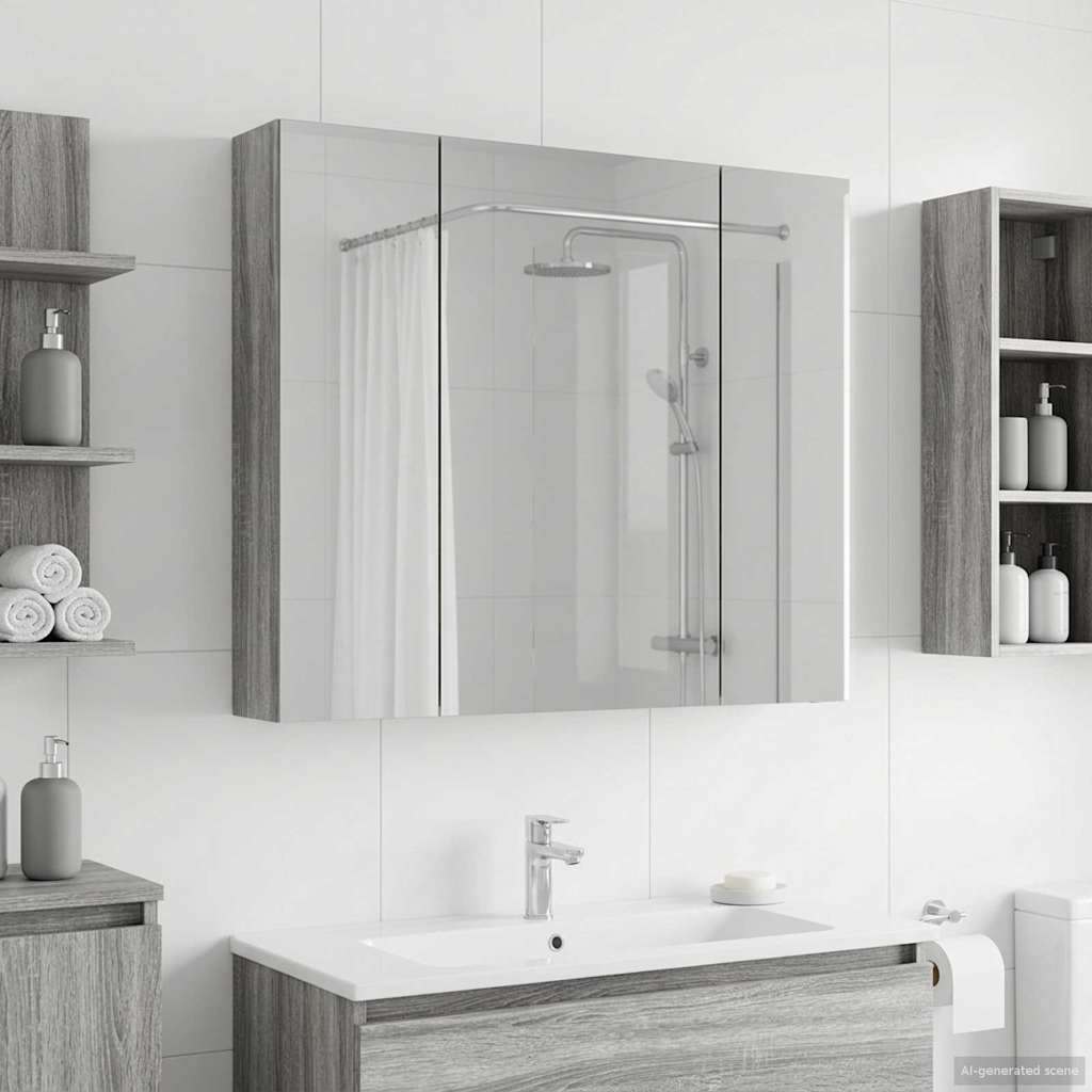 Badezimmerspiegelschrank Graues Sonoma 80 x 14,5 x 70 cm