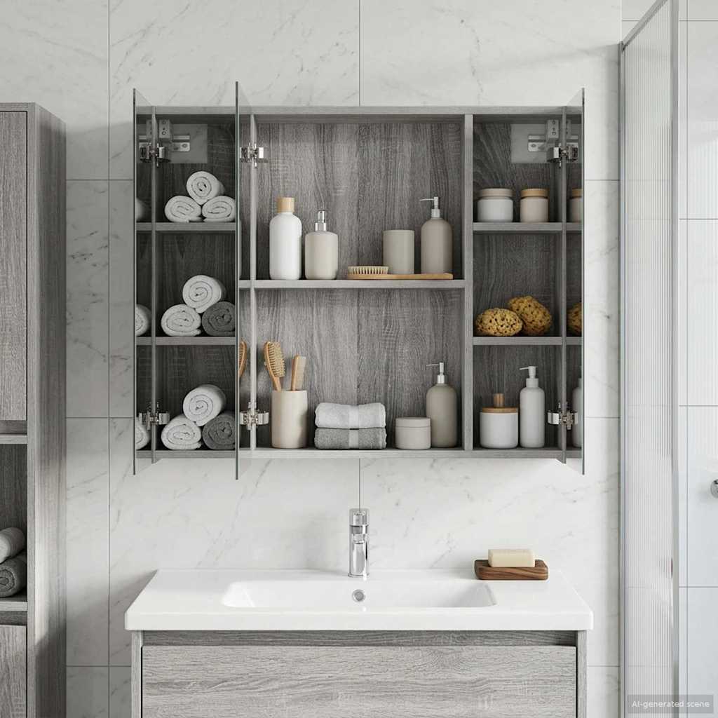 Badezimmerspiegelschrank Graues Sonoma 80 x 14,5 x 70 cm