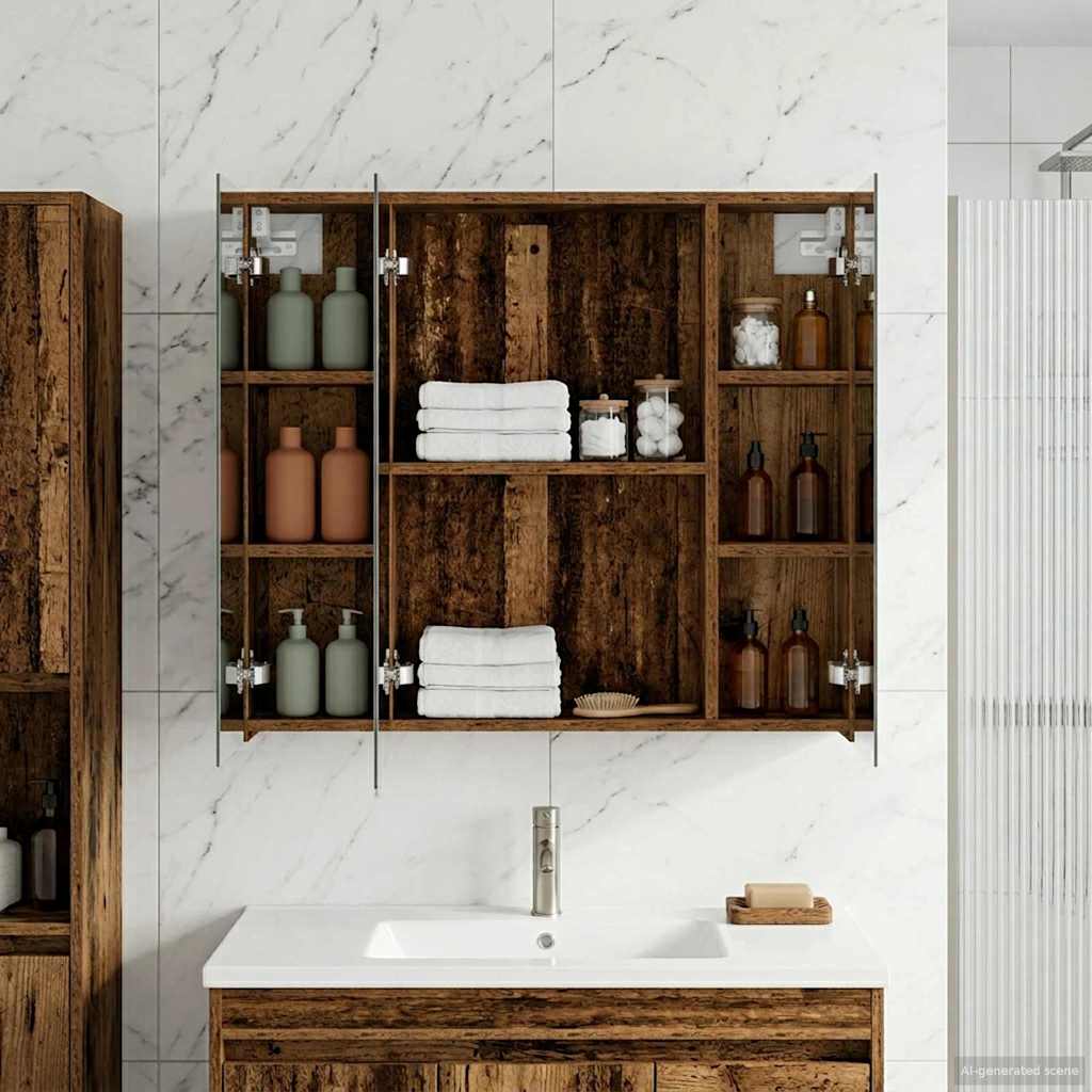 Badezimmerspiegelschrank mit Regal Altholz 80 x 14,5 x 70 cm