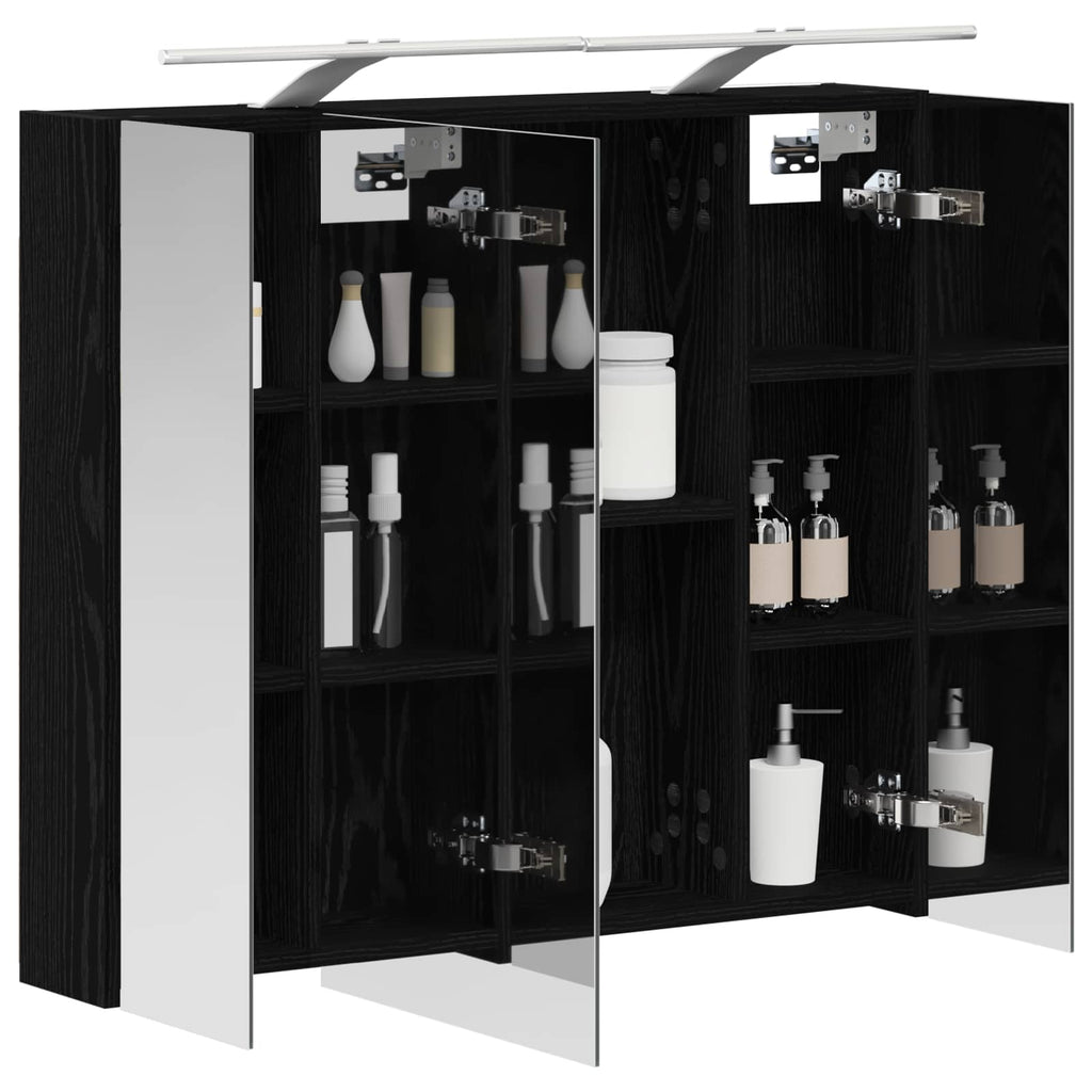 Badezimmerspiegelschrank Schwarz Eichen-Optik 80 x 14,5 x 70 cm