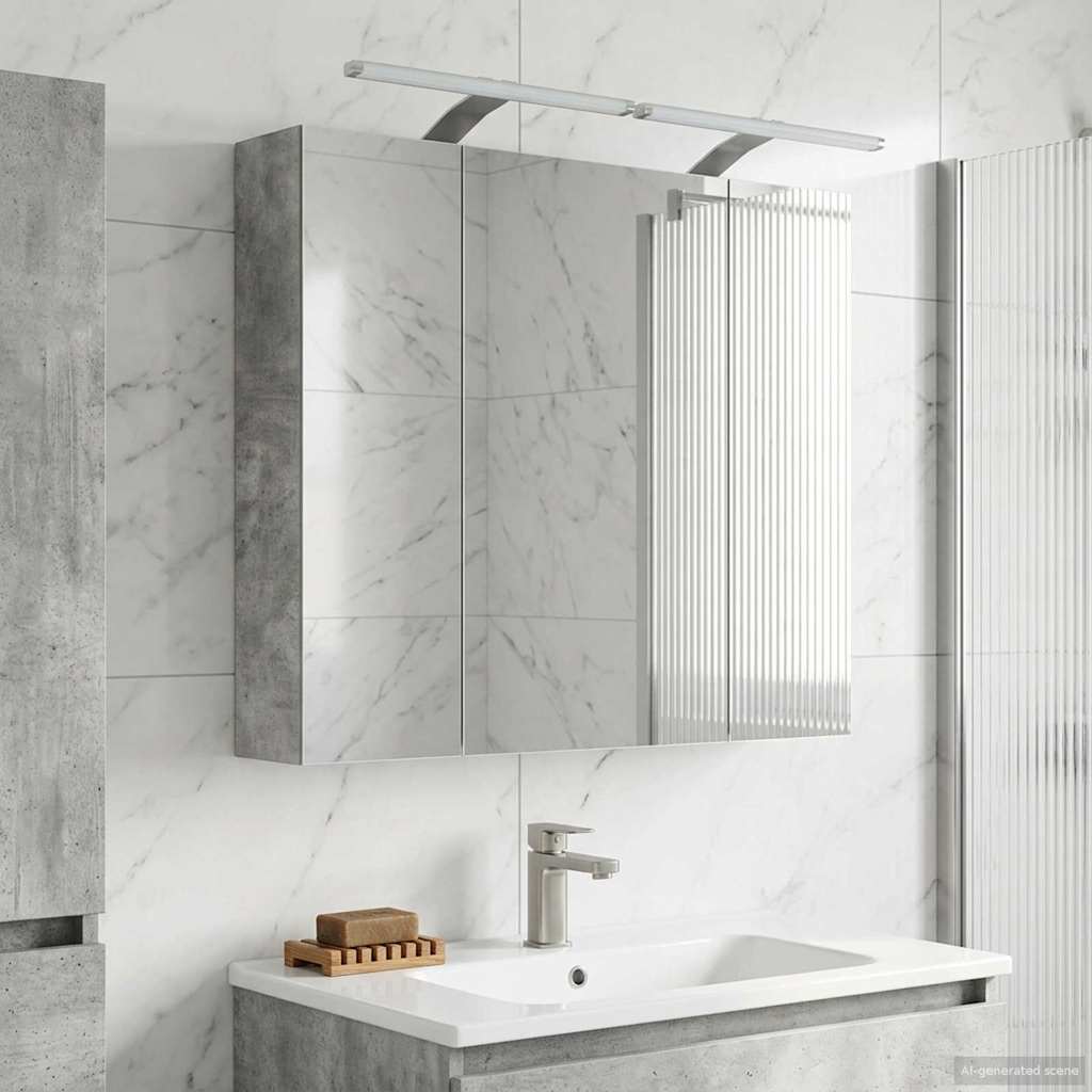Badezimmerspiegelschrank mit Regal Beton Grau 80 x 14,5 x 70 cm